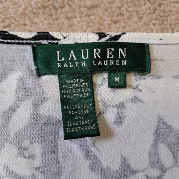 Ralph Lauren Floral Print Top Black White Ladies Medum Flutter Sleeve Shirt - Picture 8 of 10